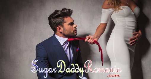femeia ia bărbat puternic prin cravată, fotografie cu sigla sugardaddyromania