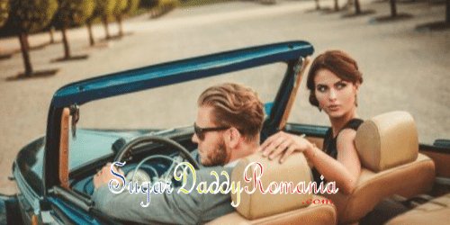 barbat cu mucjer tanar intr-o masina decapotabila