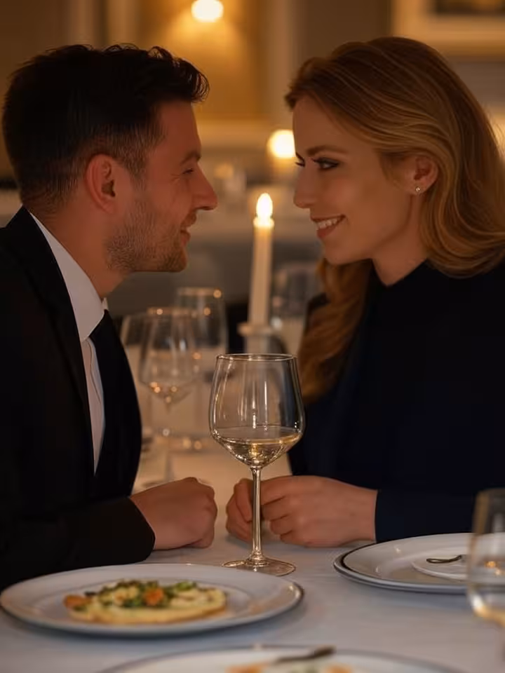 Sophisticated sugar dating couple enjoying exclusive dinner at elegant Cluj-Napoca restaurant, roman