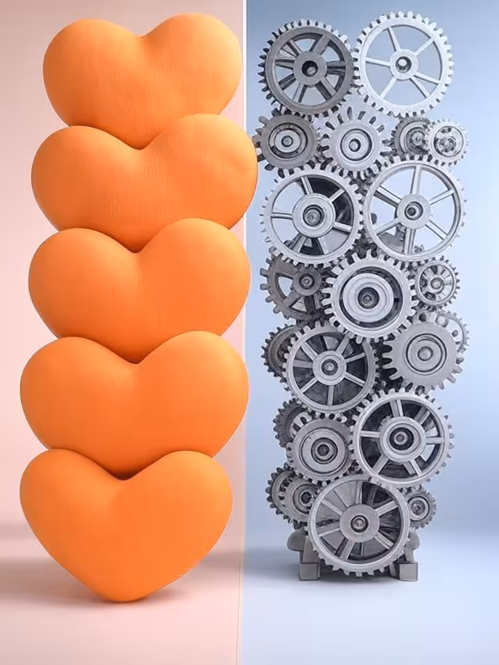 Split comparison image showing healthy relationship dynamics versus transactional interaction, visua